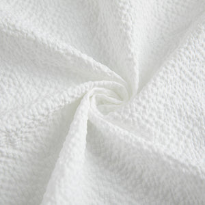 White Daffodil Flower Pattern Print Textured Short Sleeve Shirt
