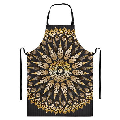 Thai Mandala Print Bib Apron With Pocket