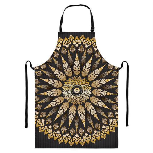 Thai Mandala Print Bib Apron With Pocket