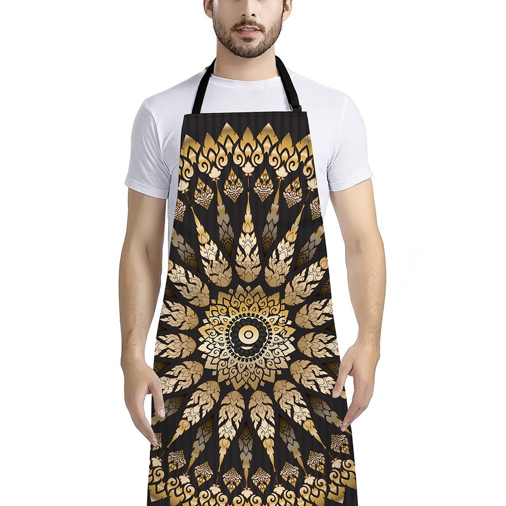 Thai Mandala Print Bib Apron With Pocket