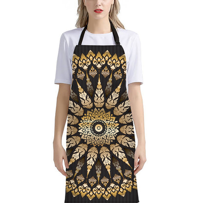 Thai Mandala Print Bib Apron With Pocket