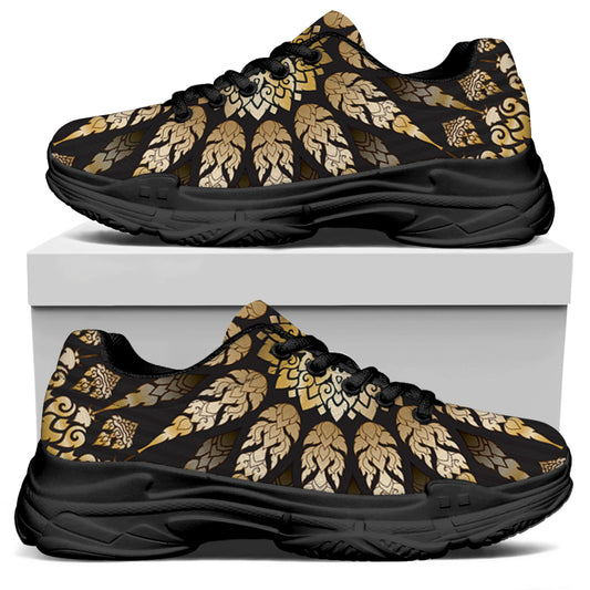Thai Mandala Print Black Chunky Shoes