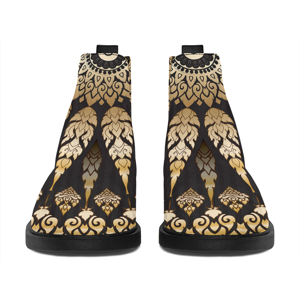 Thai Mandala Print Flat Ankle Boots