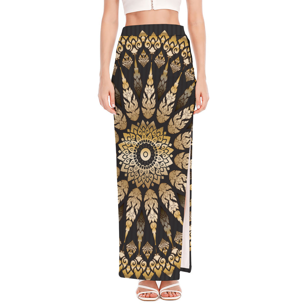 Thai Mandala Print High Slit Maxi Skirt