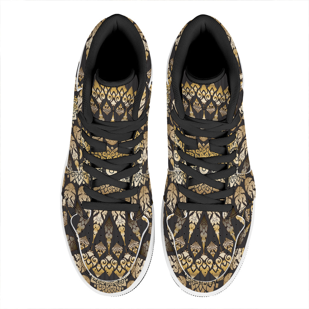 Thai Mandala Print High Top Leather Sneakers