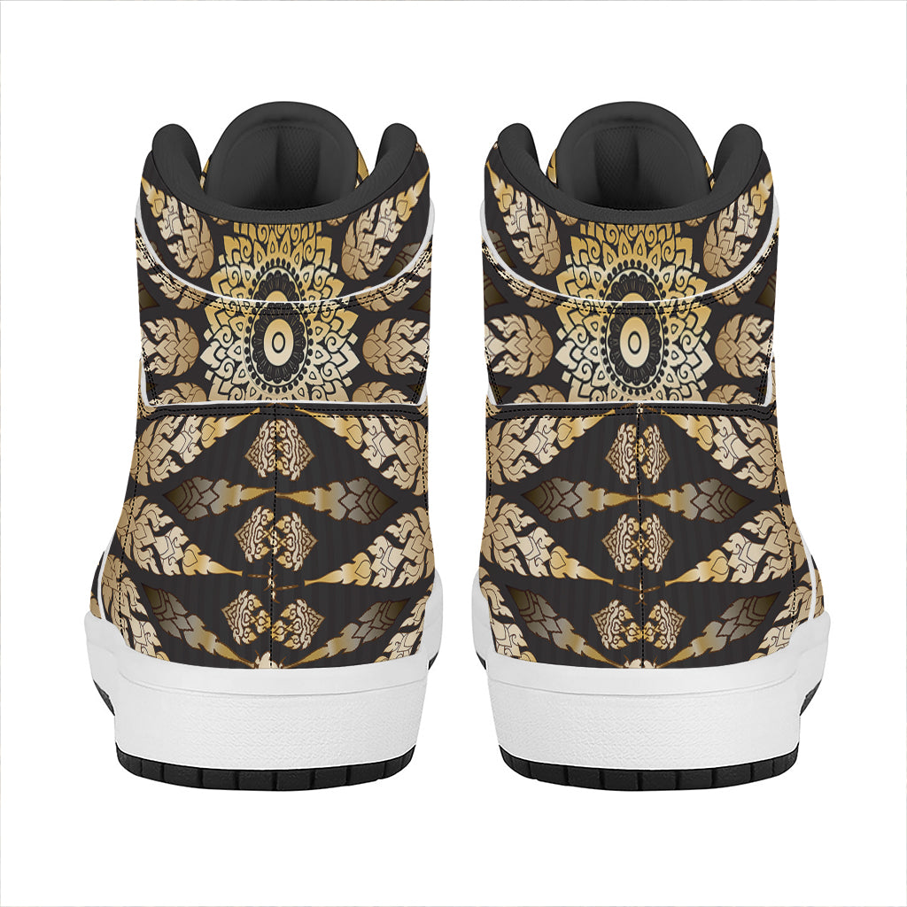 Thai Mandala Print High Top Leather Sneakers