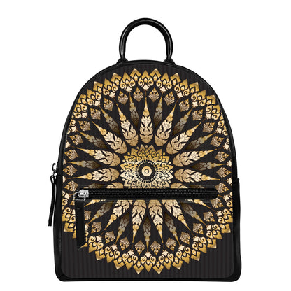 Thai Mandala Print Leather Backpack