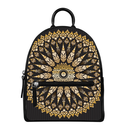 Thai Mandala Print Leather Backpack