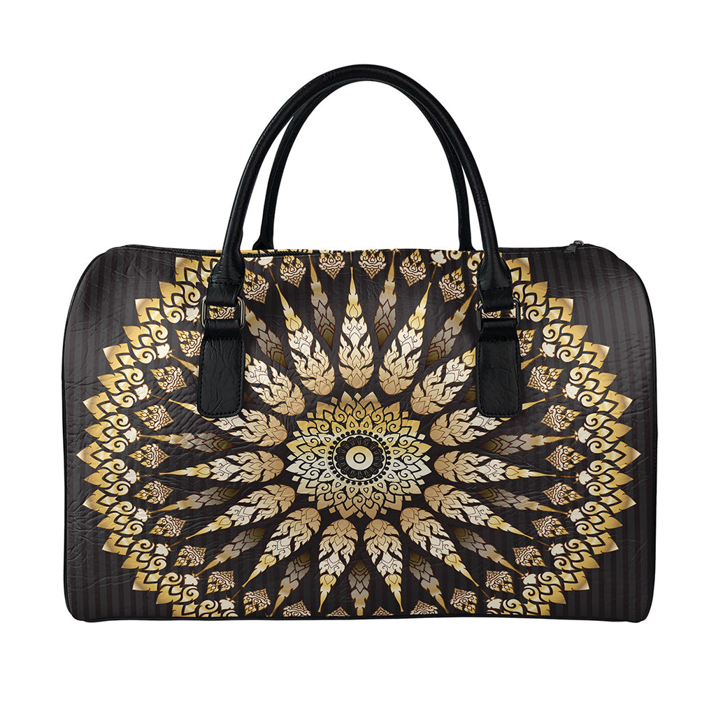 Thai Mandala Print Leather Duffle Bag