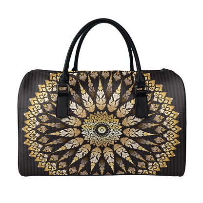 Thai Mandala Print Leather Duffle Bag