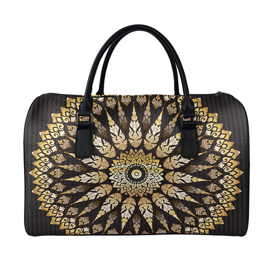 Thai Mandala Print Leather Duffle Bag