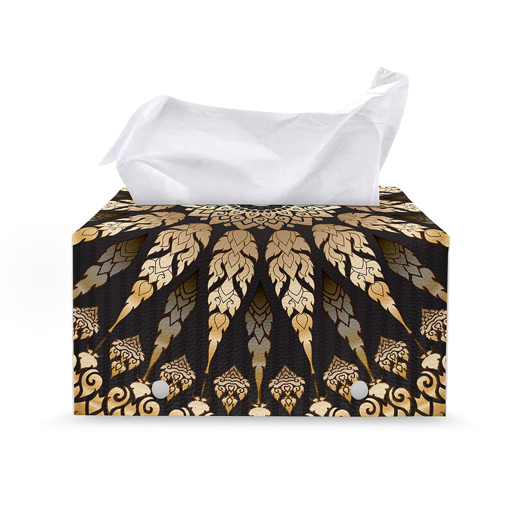 Thai Mandala Print Leather Tissue Box Cover