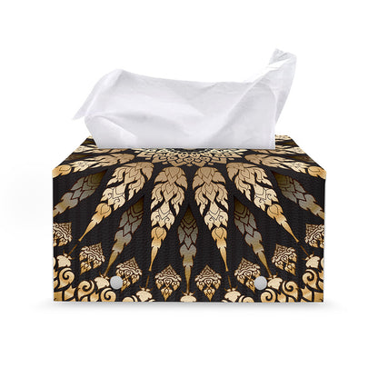 Thai Mandala Print Leather Tissue Box Cover