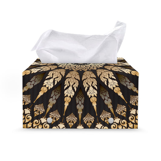 Thai Mandala Print Leather Tissue Box Cover