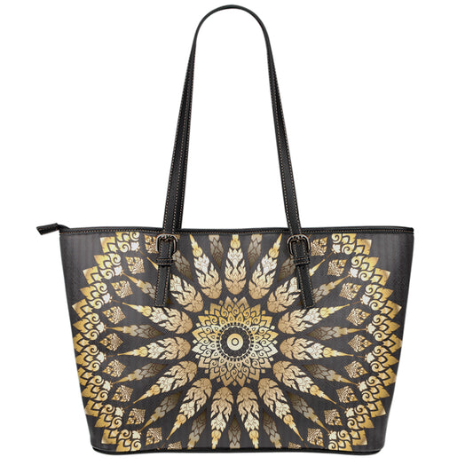 Thai Mandala Print Leather Tote Bag