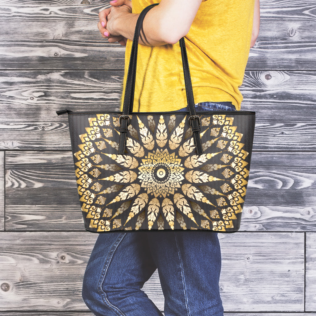 Thai Mandala Print Leather Tote Bag
