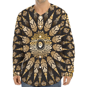 Thai Mandala Print Long Sleeve Baseball Jersey