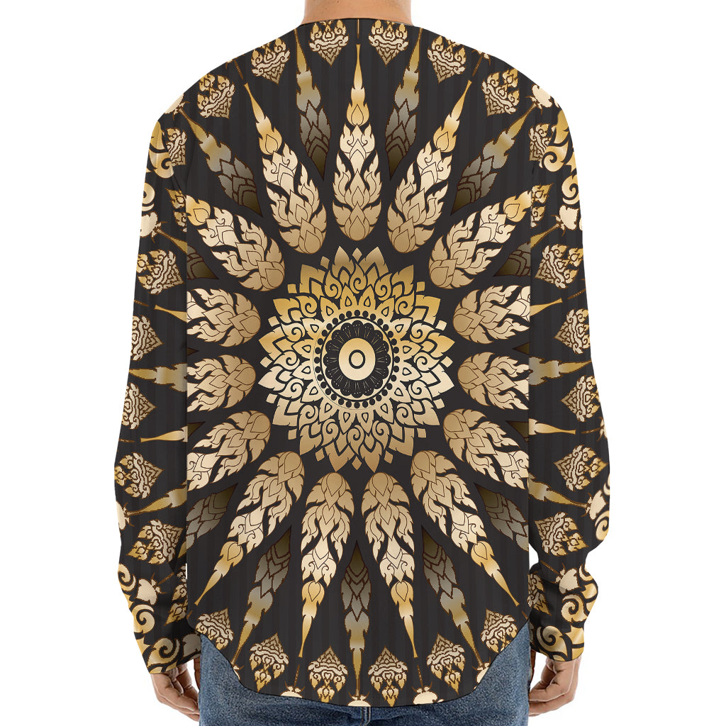 Thai Mandala Print Long Sleeve Baseball Jersey