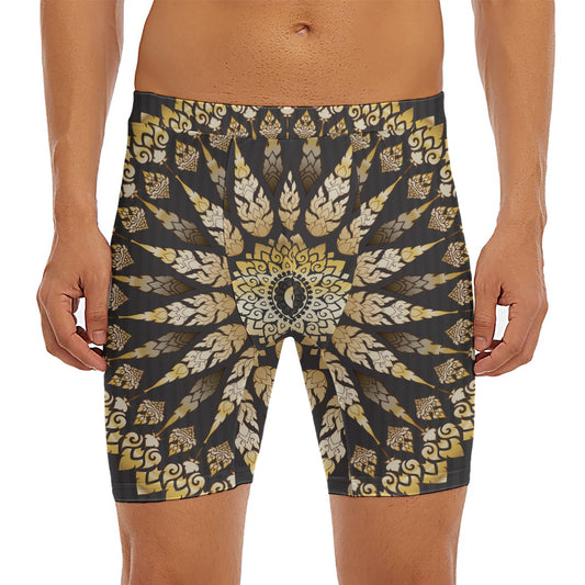 Thai Mandala Print Men's Long Boxer Briefs