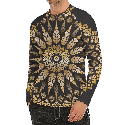 Thai Mandala Print Men's Long Sleeve Rash Guard
