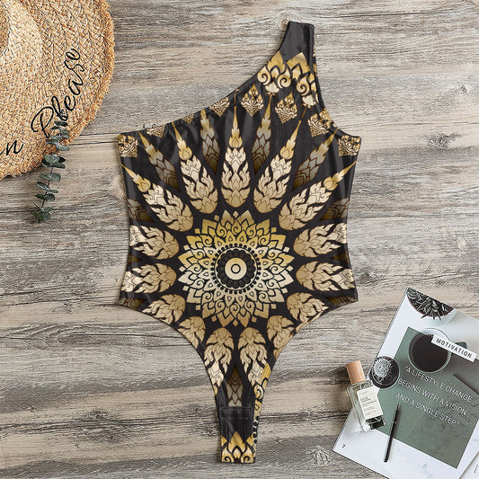 Thai Mandala Print One Shoulder Bodysuit