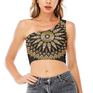 Thai Mandala Print One Shoulder Crop Top