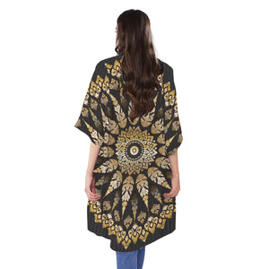 Thai Mandala Print Open Front Beach Cover Up