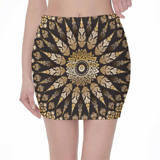 Thai Mandala Print Pencil Mini Skirt