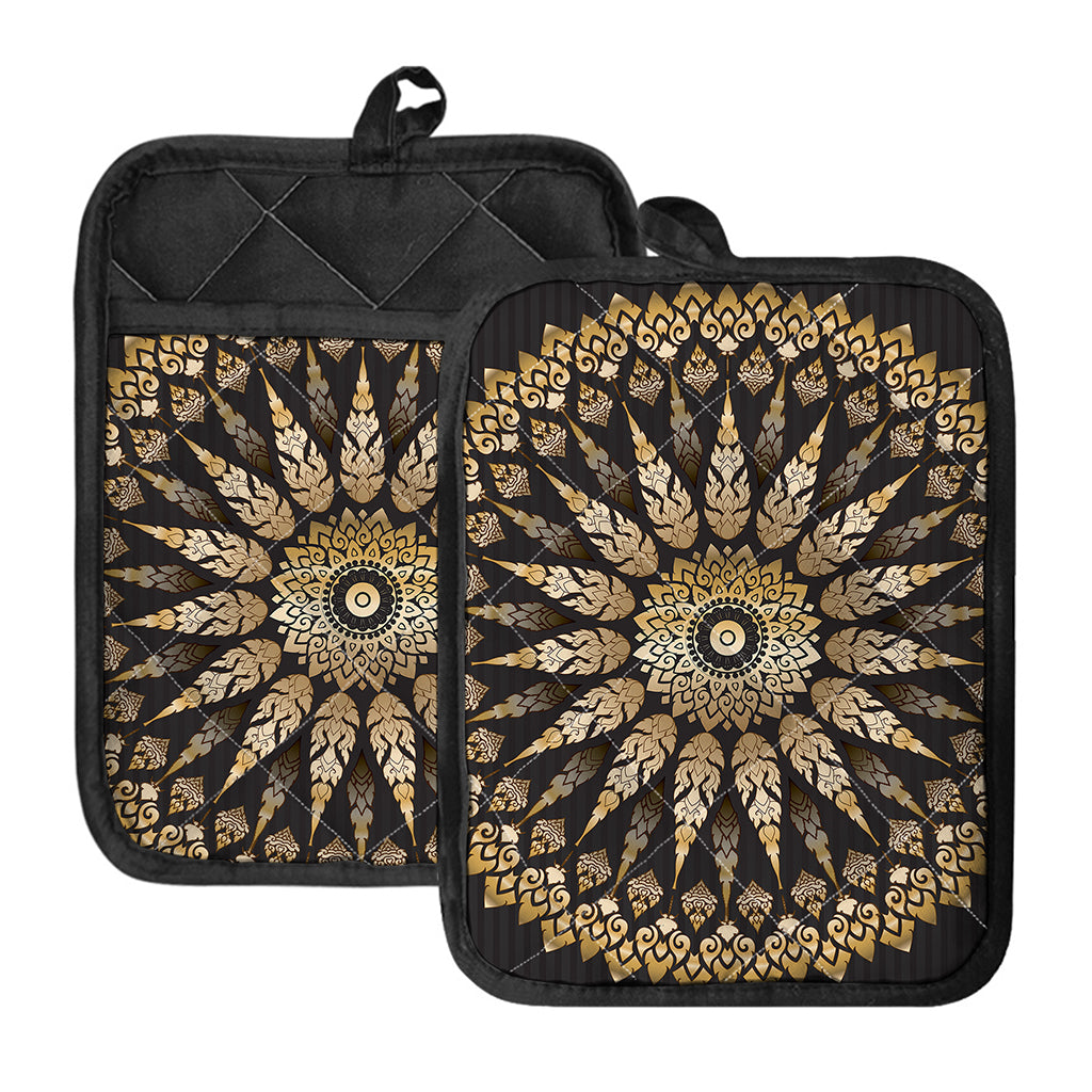 Thai Mandala Print Pot Holders With Pocket