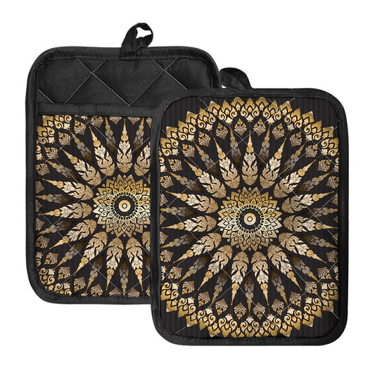 Thai Mandala Print Pot Holders With Pocket