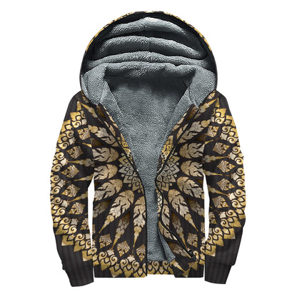 Thai Mandala Print Sherpa Lined Zip Up Hoodie