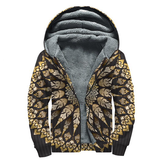 Thai Mandala Print Sherpa Lined Zip Up Hoodie