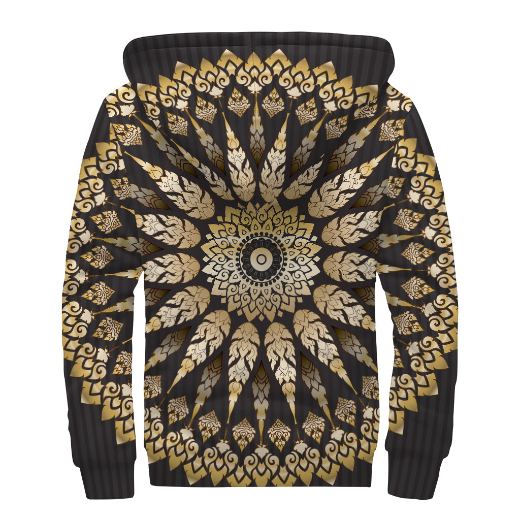 Thai Mandala Print Sherpa Lined Zip Up Hoodie
