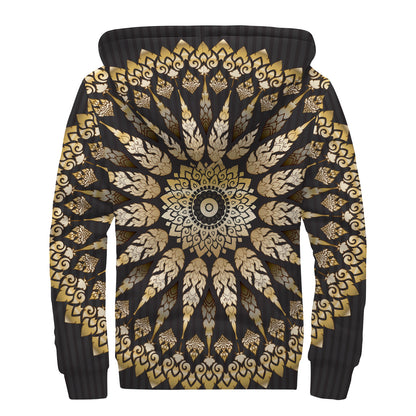 Thai Mandala Print Sherpa Lined Zip Up Hoodie