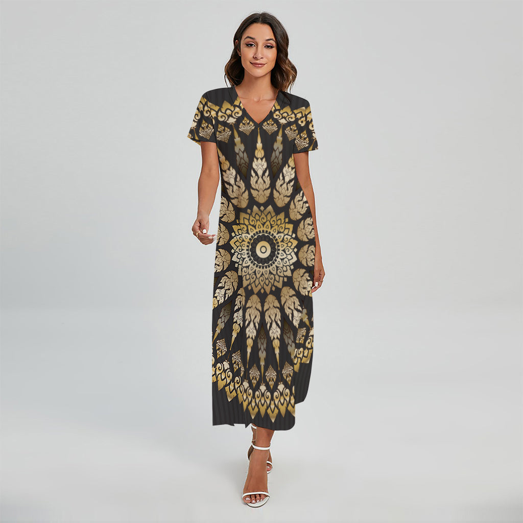 Thai Mandala Print Short Sleeve Maxi Dress