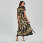 Thai Mandala Print Short Sleeve Maxi Dress