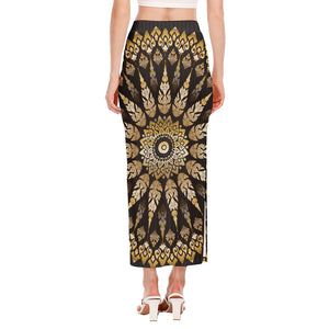 Thai Mandala Print Side Slit Maxi Skirt