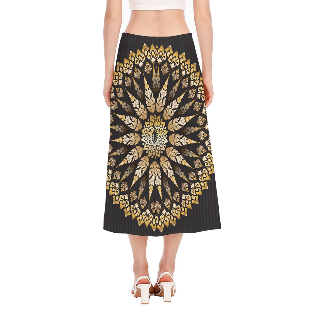 Thai Mandala Print Side Slit Midi Skirt