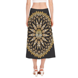 Thai Mandala Print Side Slit Midi Skirt