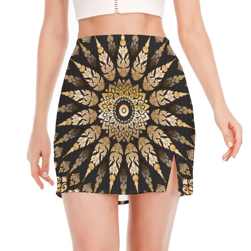 Thai Mandala Print Side Slit Mini Skirt