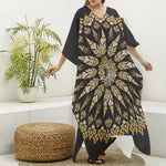 Thai Mandala Print Silk V-Neck Kaftan Dress