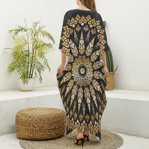 Thai Mandala Print Silk V-Neck Kaftan Dress