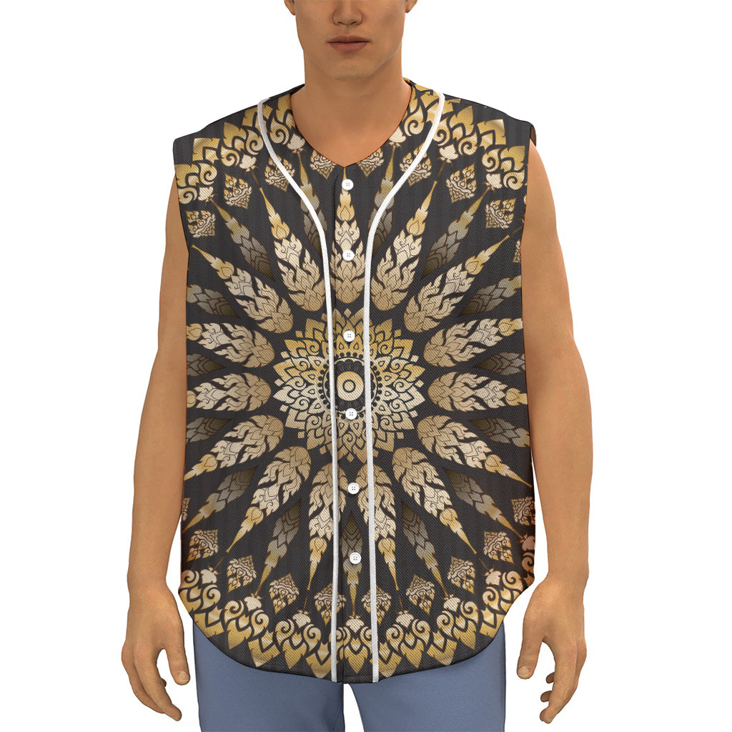 Thai Mandala Print Sleeveless Baseball Jersey
