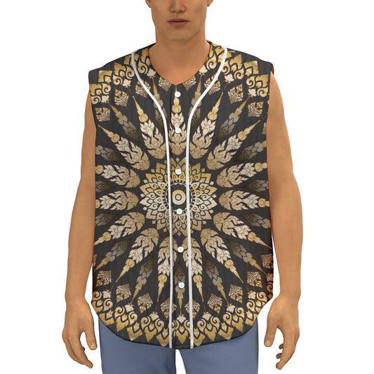 Thai Mandala Print Sleeveless Baseball Jersey