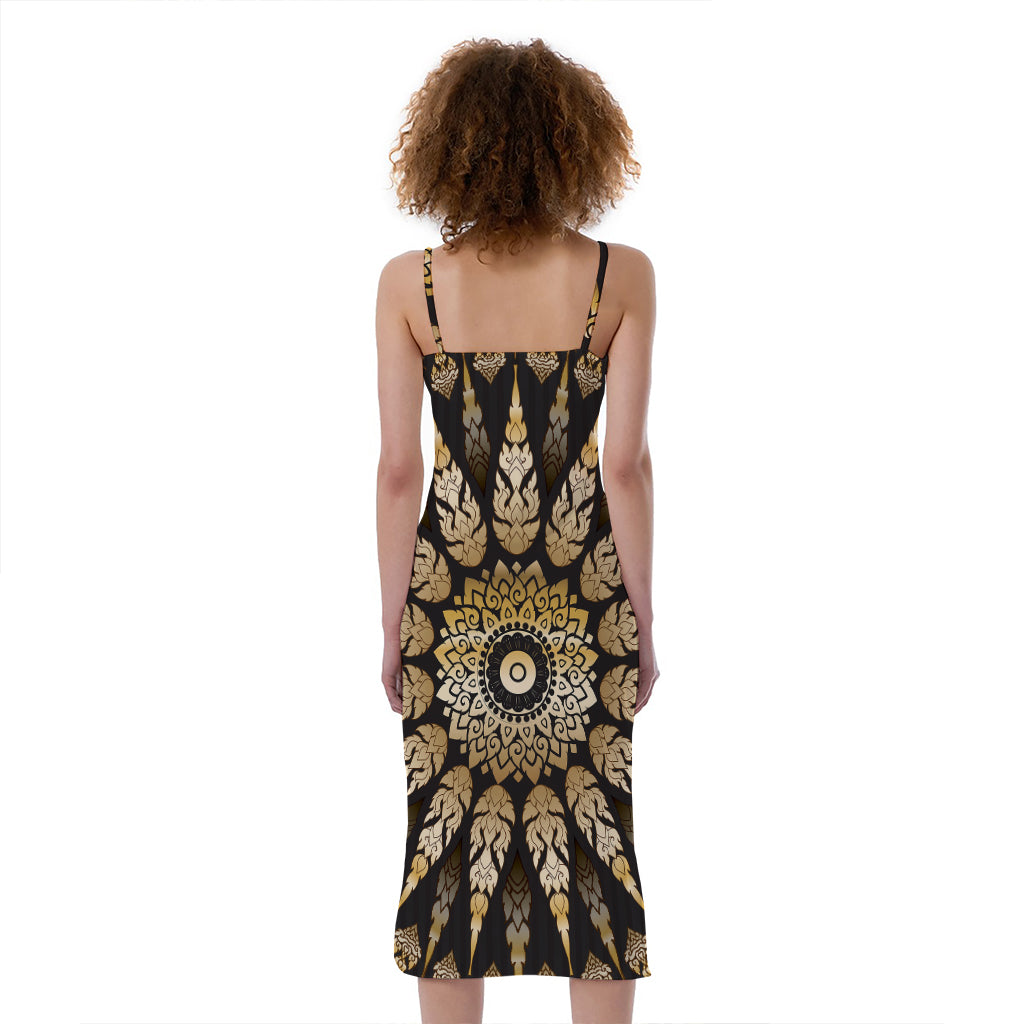 Thai Mandala Print Slim Fit Midi Cami Dress