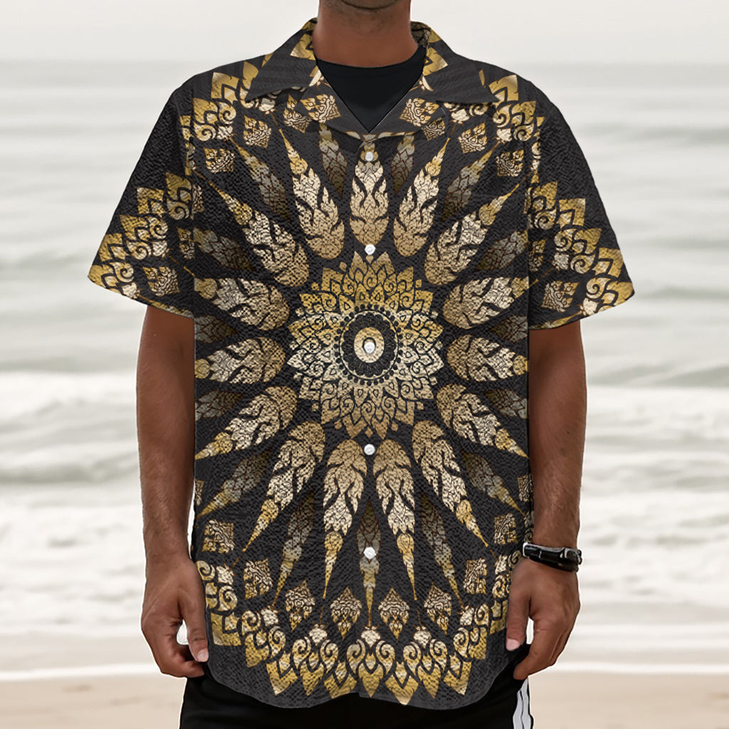 Thai Mandala Print Textured Short Sleeve Shirt