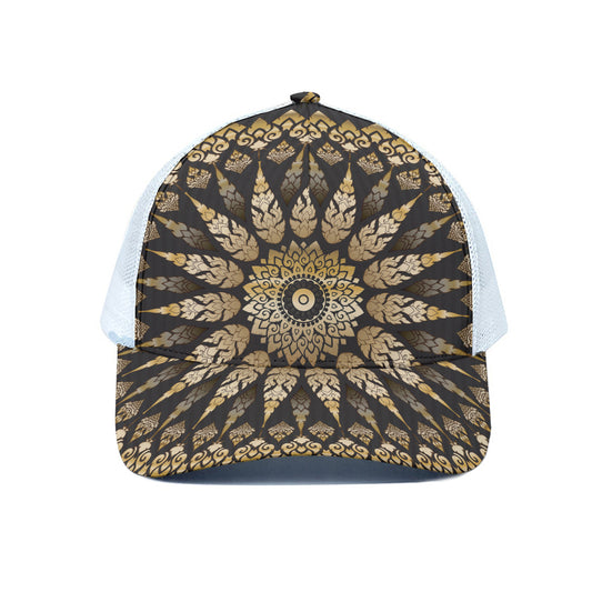 Thai Mandala Print White Mesh Trucker Cap