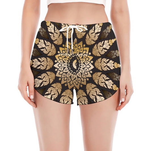 Thai Mandala Print Women's Split Running Shorts