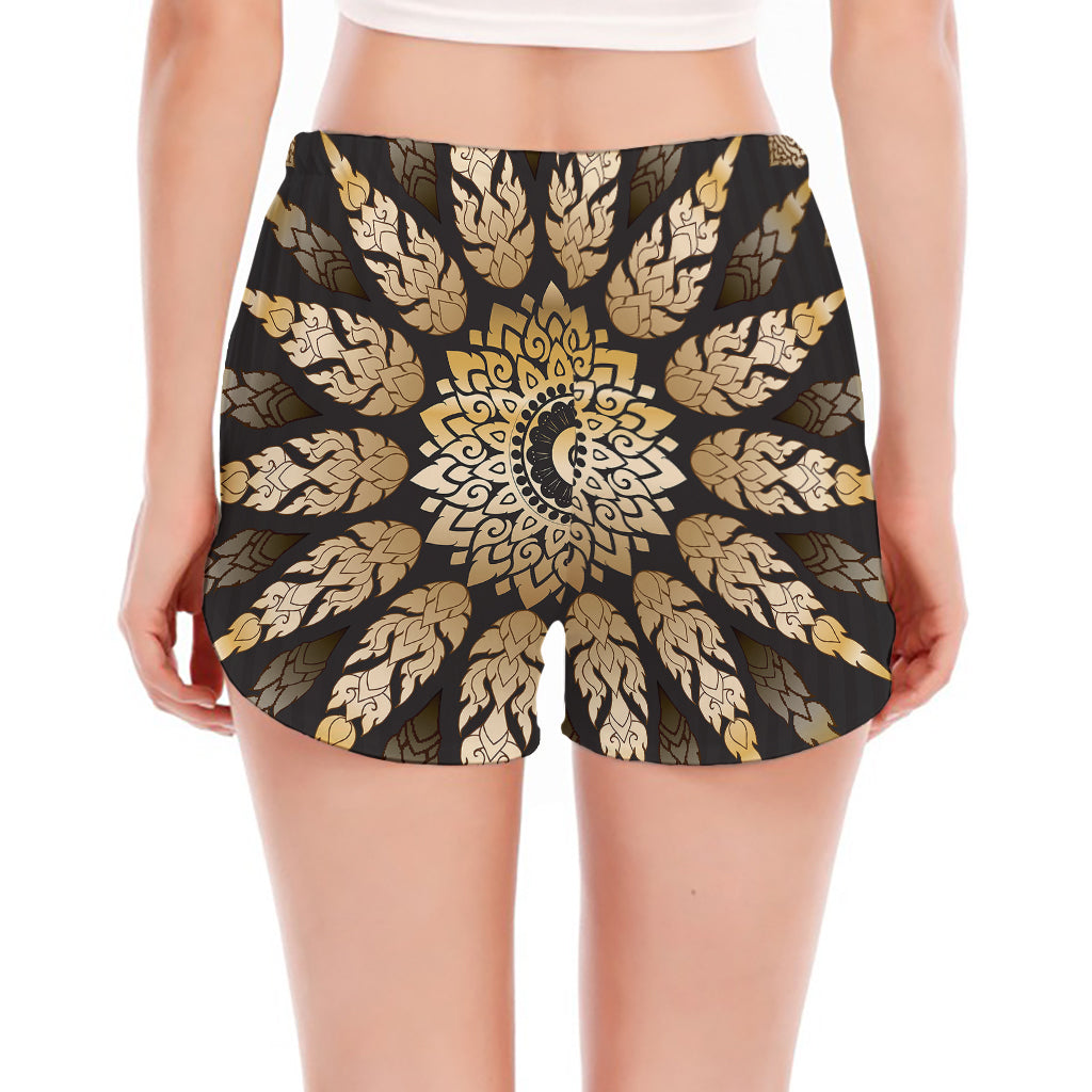 Thai Mandala Print Women's Split Running Shorts