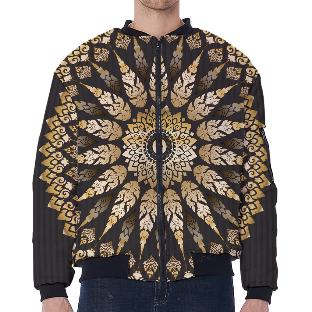 Thai Mandala Print Zip Sleeve Bomber Jacket